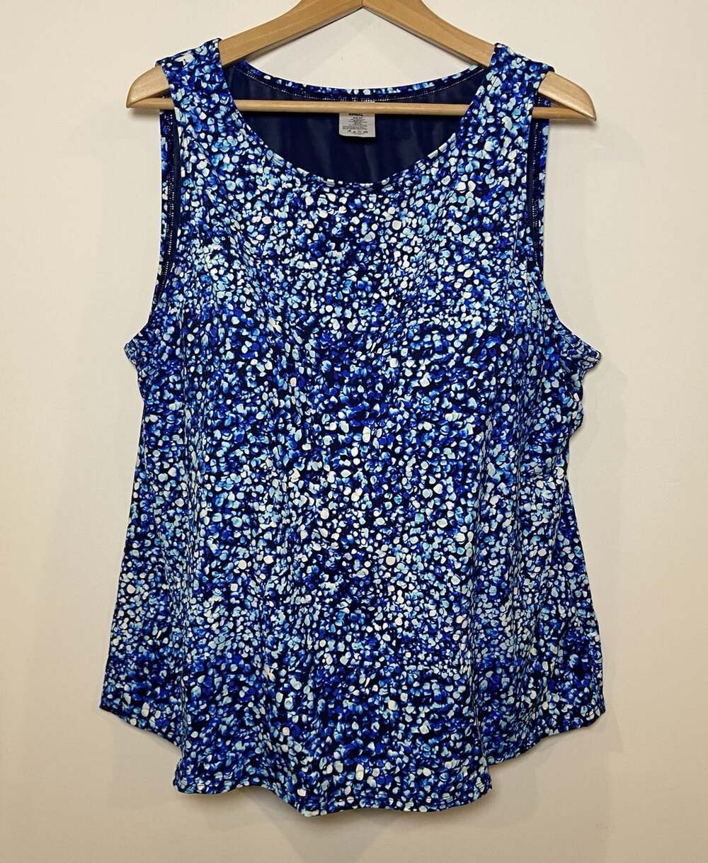 Lands' End Tankini Top Bathing Suit Swim Tank Navy Blue White 24W DD